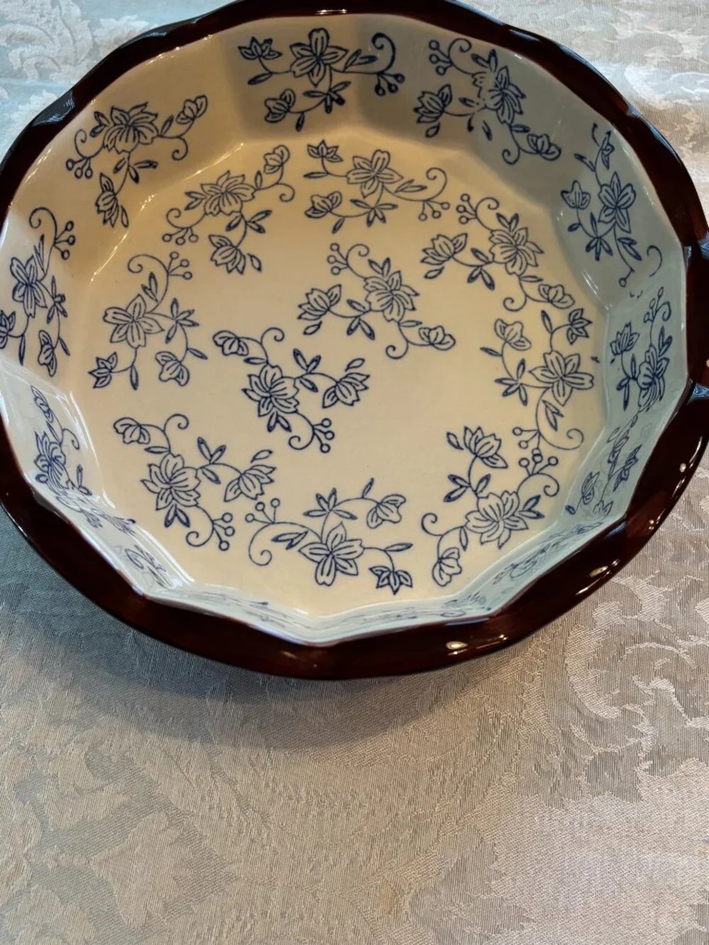 Temptations Blue/Cream Floral Lace Baking Dish 9